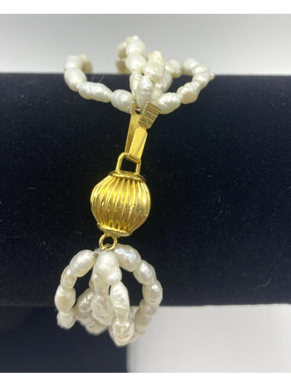 5 Strand Freshwater Pearl Bracelet Gold Clasp Multi Wrap Vintage